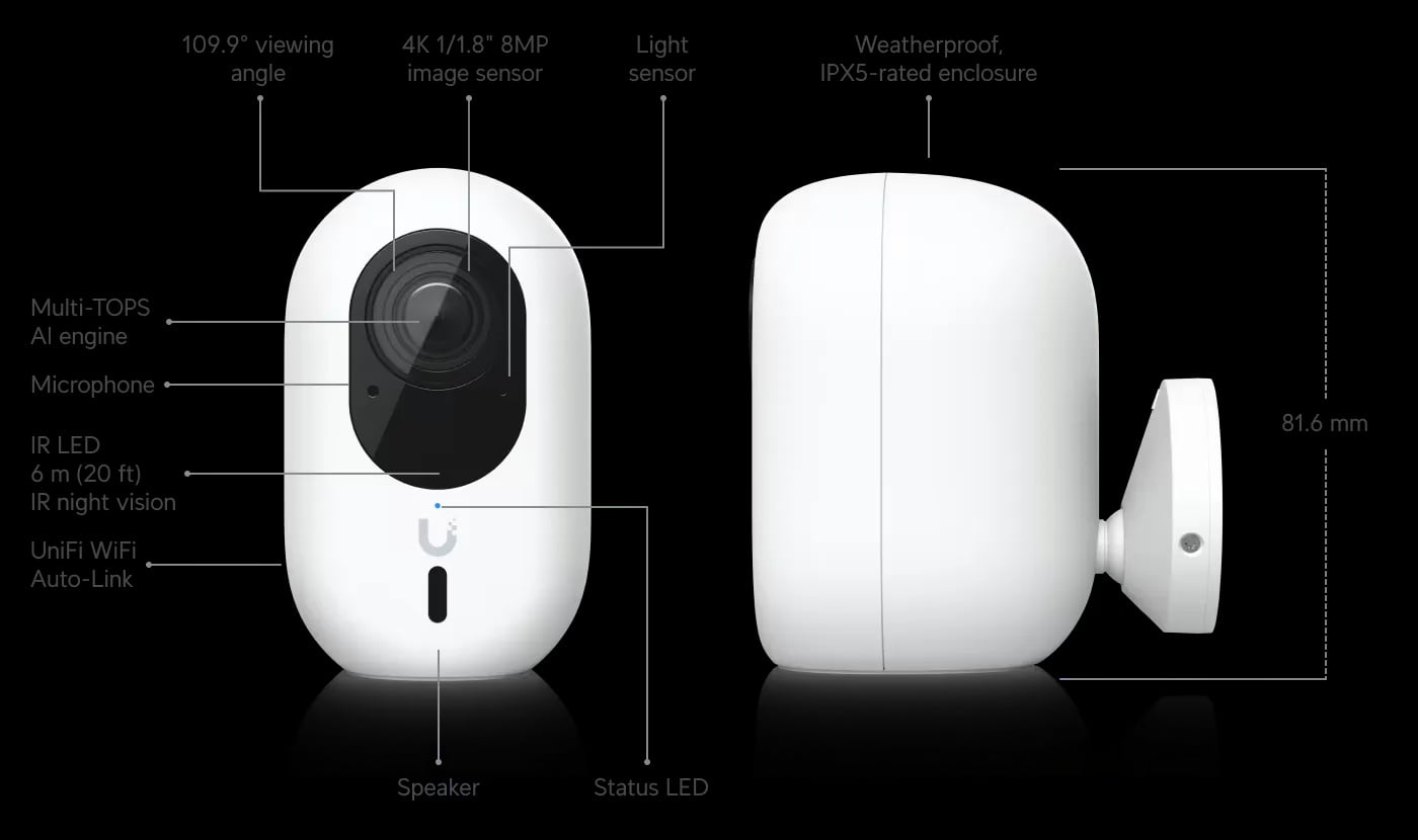 Ubiquiti UVC-G6-INS-W | Kamera IP | G6 Instant, 4K, 30 FPS, IPX5, WiFi, Bluetooth