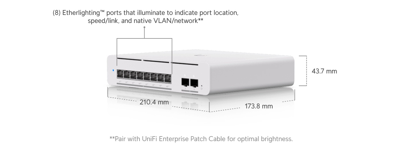Ubiquiti USW-Pro-XG-8-PoE | Switch | Etherlighting, 8x RJ45 10GbE PoE, 2x SFP+, 155W, Layer 3