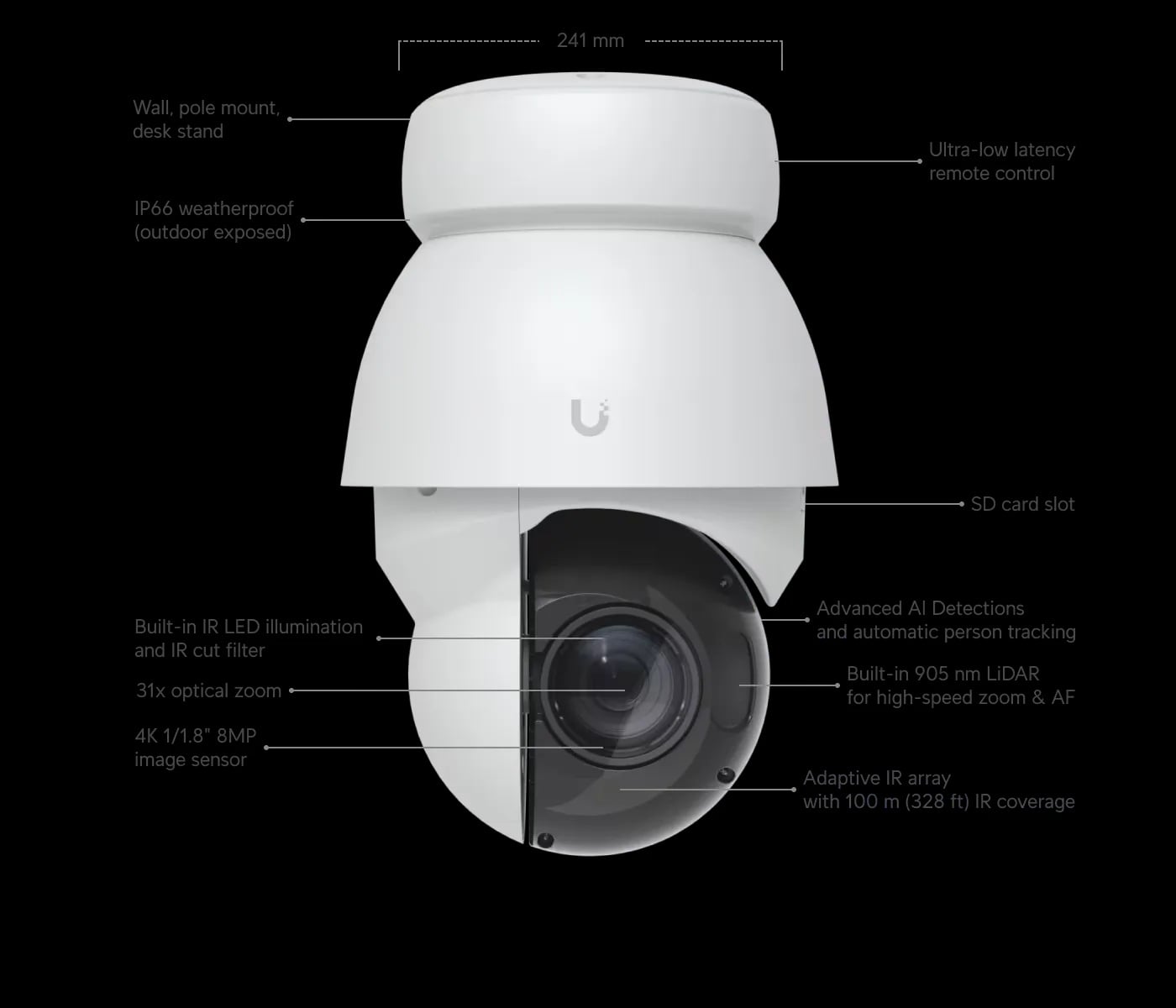 Ubiquiti UVC-AI-PTZ-Precision-W | Kamera IP | 4k, 8MP, 31x zoom optyczny, 1x RJ45 1000Mbps, IP66