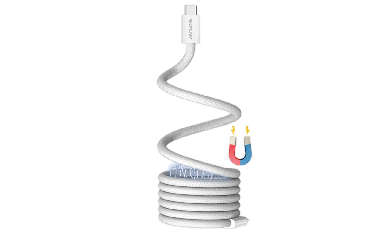 Kabel 4Smarts USB-C 100W 5A 1.5m magnetycznie zwijany biały