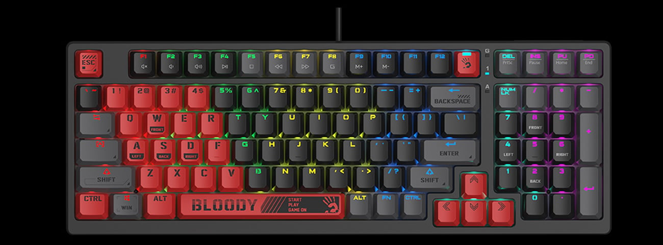 Schließe dich dem Spiel mit der A4Tech Bloody W95Max Sports Red Tastatur an