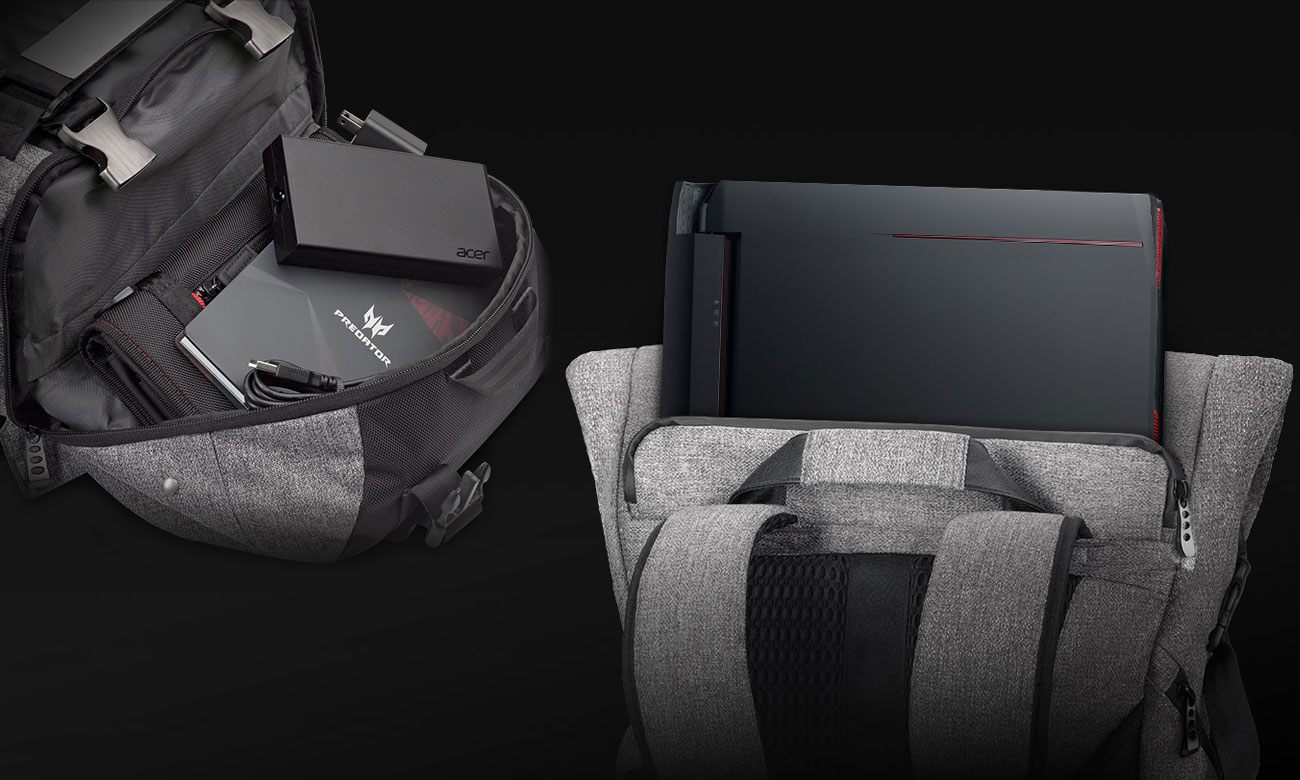 PREDATOR GAMING ROLLTOP BACKPACK GRAY BLACK Bezpieczne i przestronne wnętrze