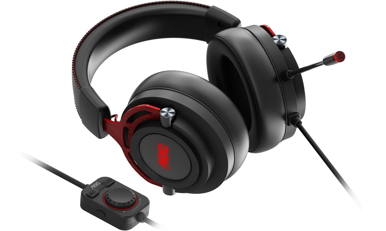 Zestaw słuchawkowy AOC GH300 Gaming Czarno-czerwony - Odłączany mikrofon