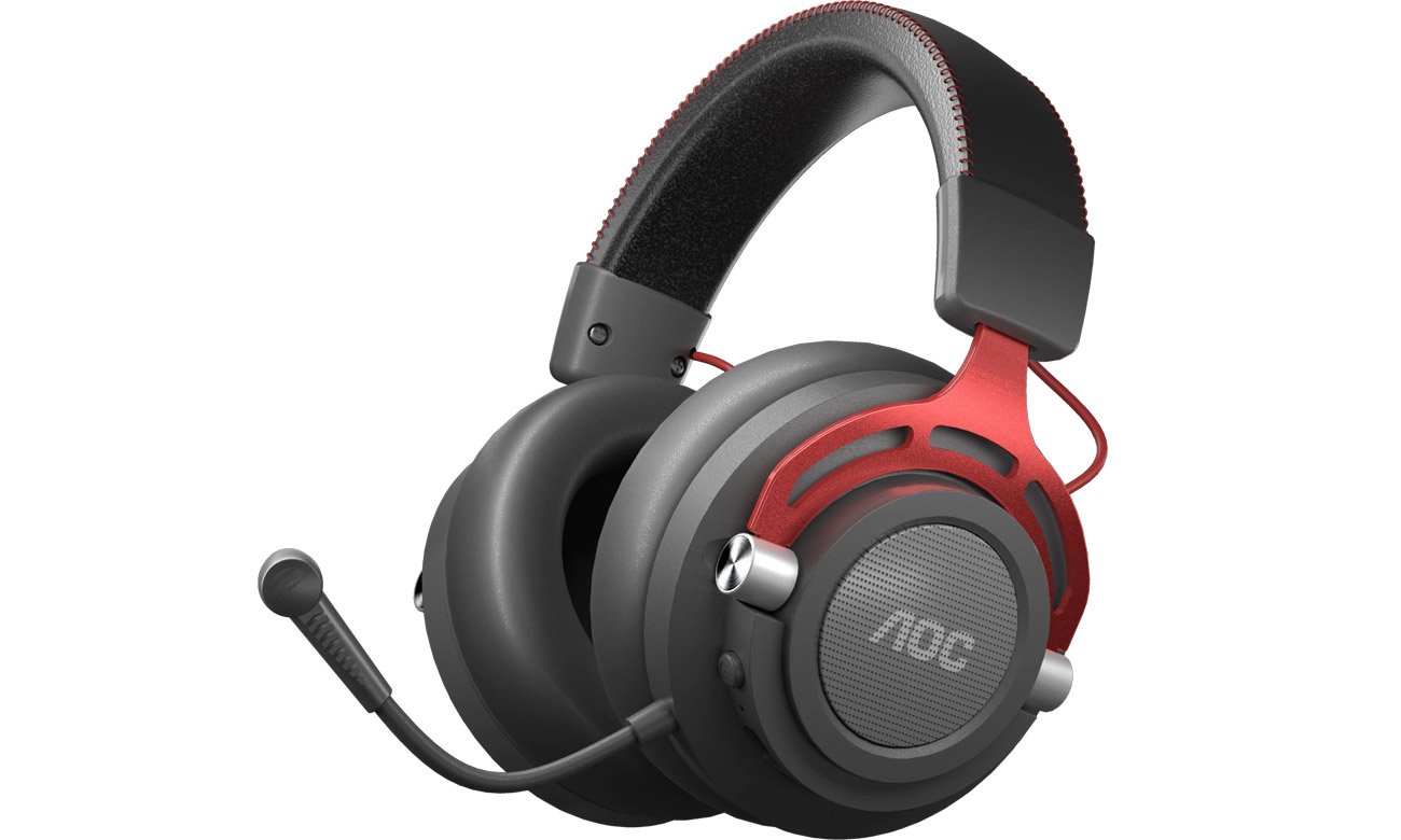 Bezprzewodowy zestaw słuchawkowy AOC GH401 Gaming Czarno-czerwony - Widok od przodu pod kątem
