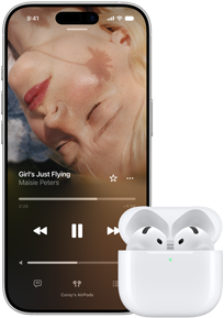 iPhone i AirPodsy w otwartym etui ładującym