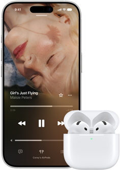 iPhone i AirPodsy w otwartym etui ładującym