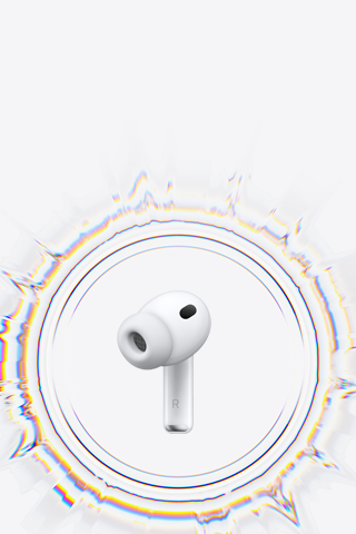 Słuchawka bezprzewodowa AirPods Pro 3 z silikonową wkładką otoczona okręgiem fal dźwiękowych