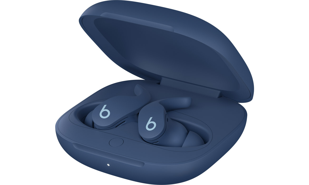 Słuchawki bezprzewodowe Apple Beats Fit Pro Tidal Blue - Widok od przodu pod kątem słuchawek w otwartym etui