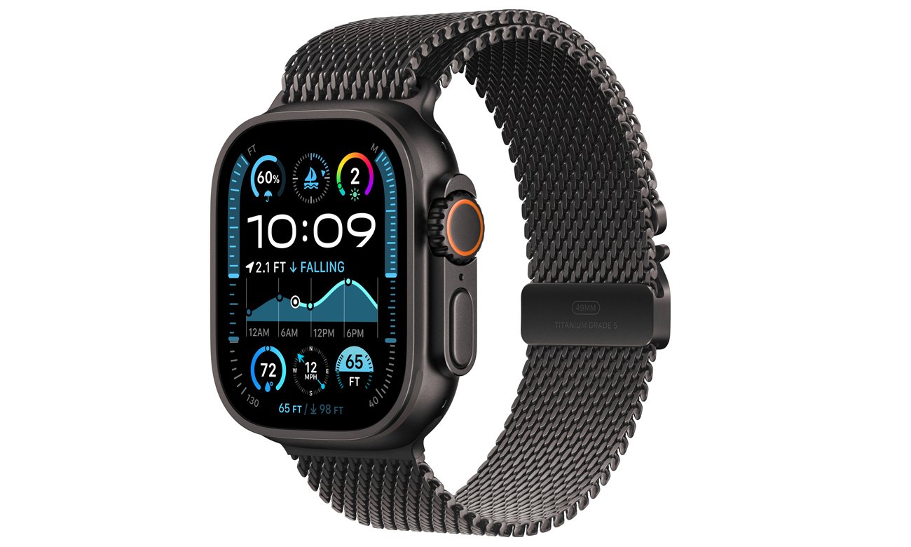 Bransoleta mediolańska z tytanu do Apple Watch 44-49 mm S Czarna - Widok ogólny