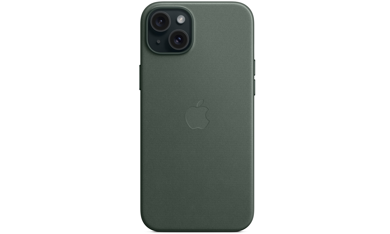 Etui z tkaniny FineWoven z MagSafe do iPhone 15 Plus Wieczna zieleń - Widok od przodu