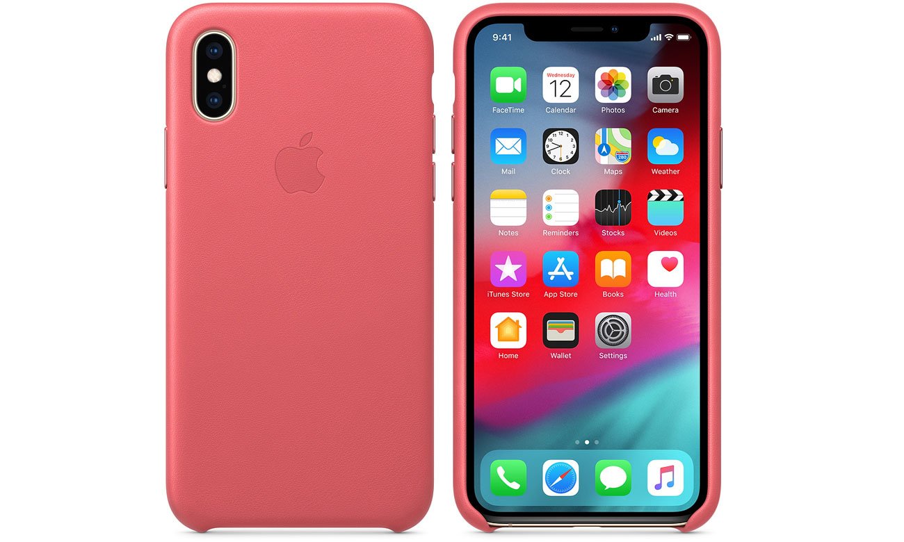 Etui Apple Leather Case Peony Pink do iPhone XS