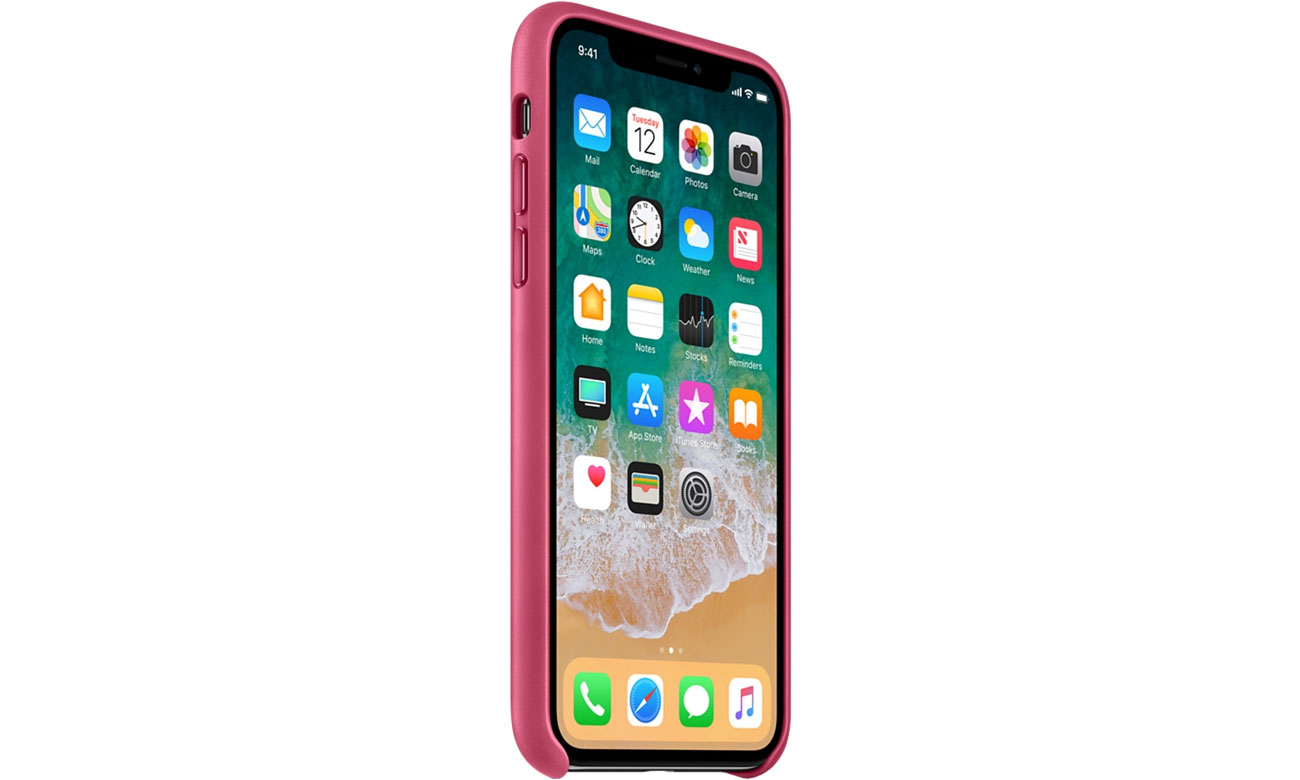 Apple Leather Case do iPhone X Pink Fuchsia Dopasowanie