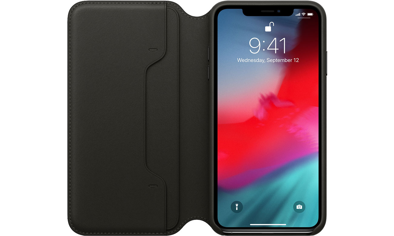 Apple Leather Folio do iPhone XS Max Czarne Schowek na karty