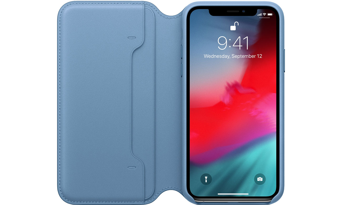 Apple Leather Folio do iPhone XS Szary Błękit Schowek na karty