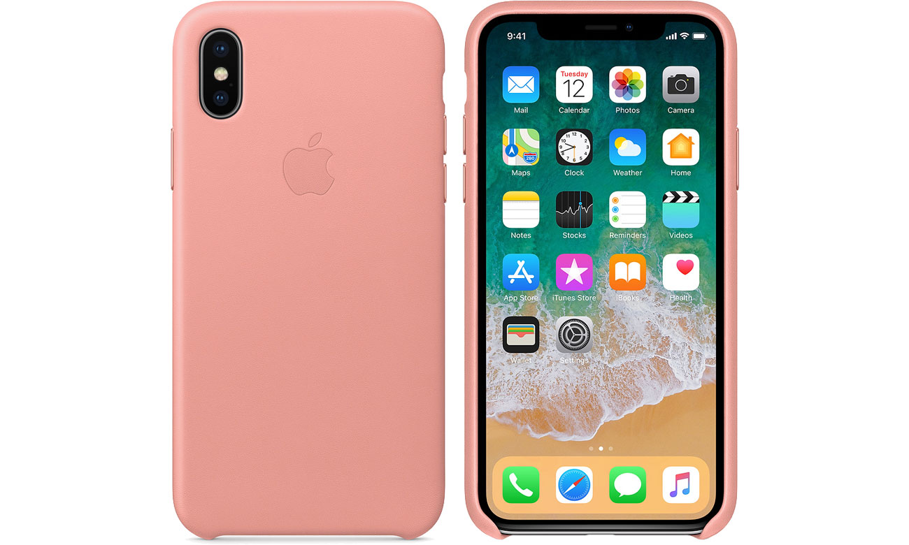Apple Leather Case do iPhone X Soft Pink Dopasowanie