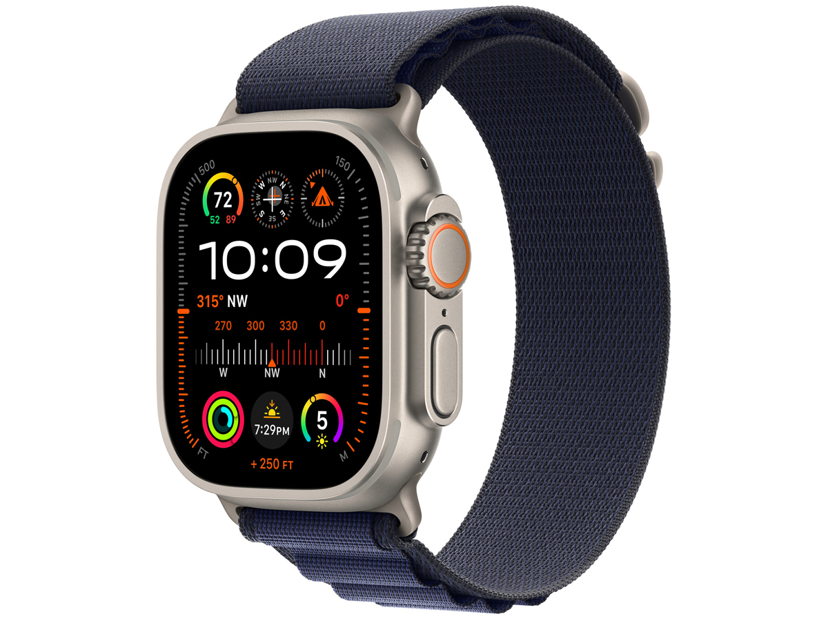 Alpine Armband für Apple Watch 44–49 mm M Natur Titan/Blau - Gesamtansicht