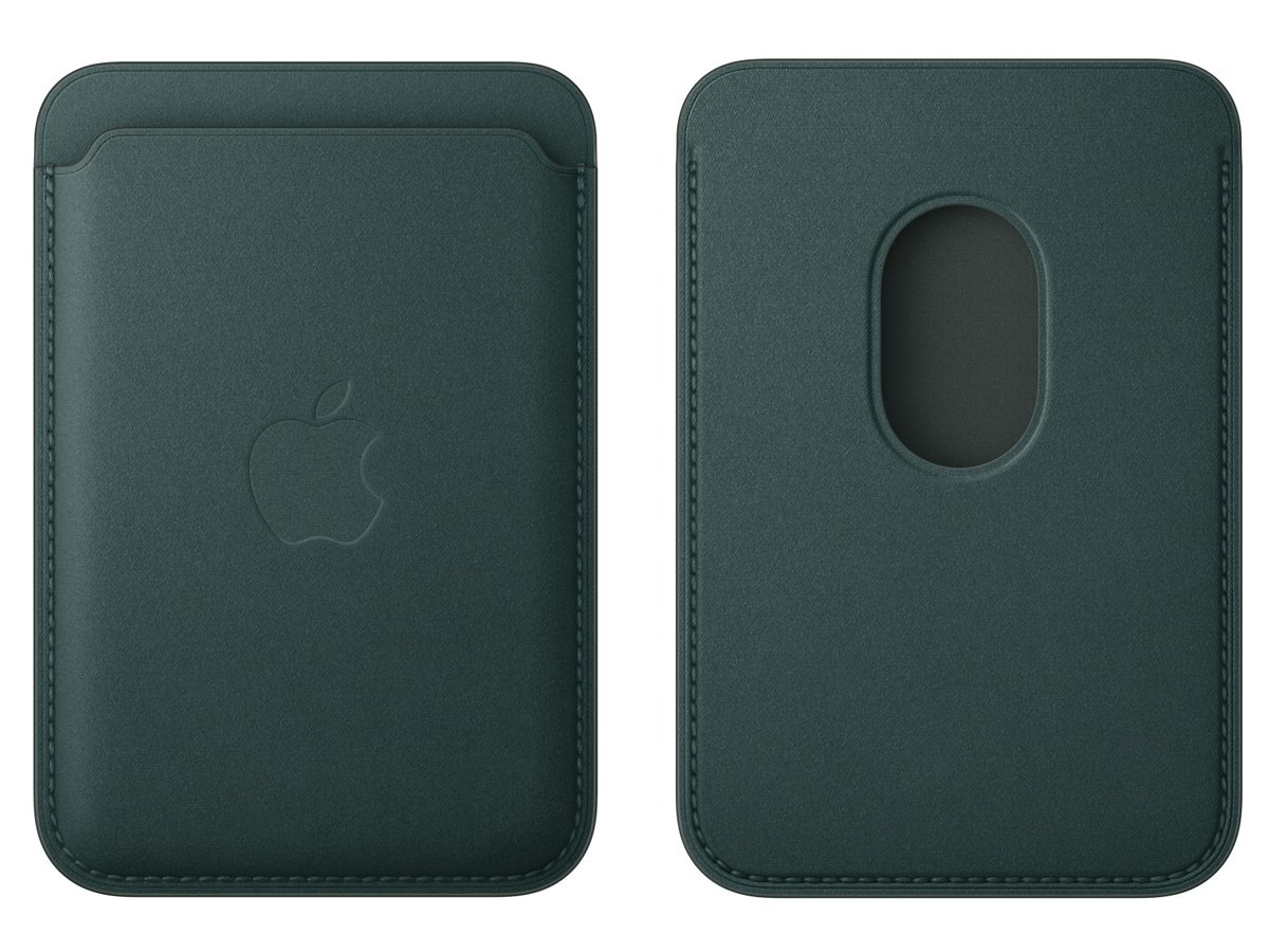 Portfel z tkaniny FineWoven z MagSafe do iPhone’a Ciemnozielony - Widok od przodu i od tyłu