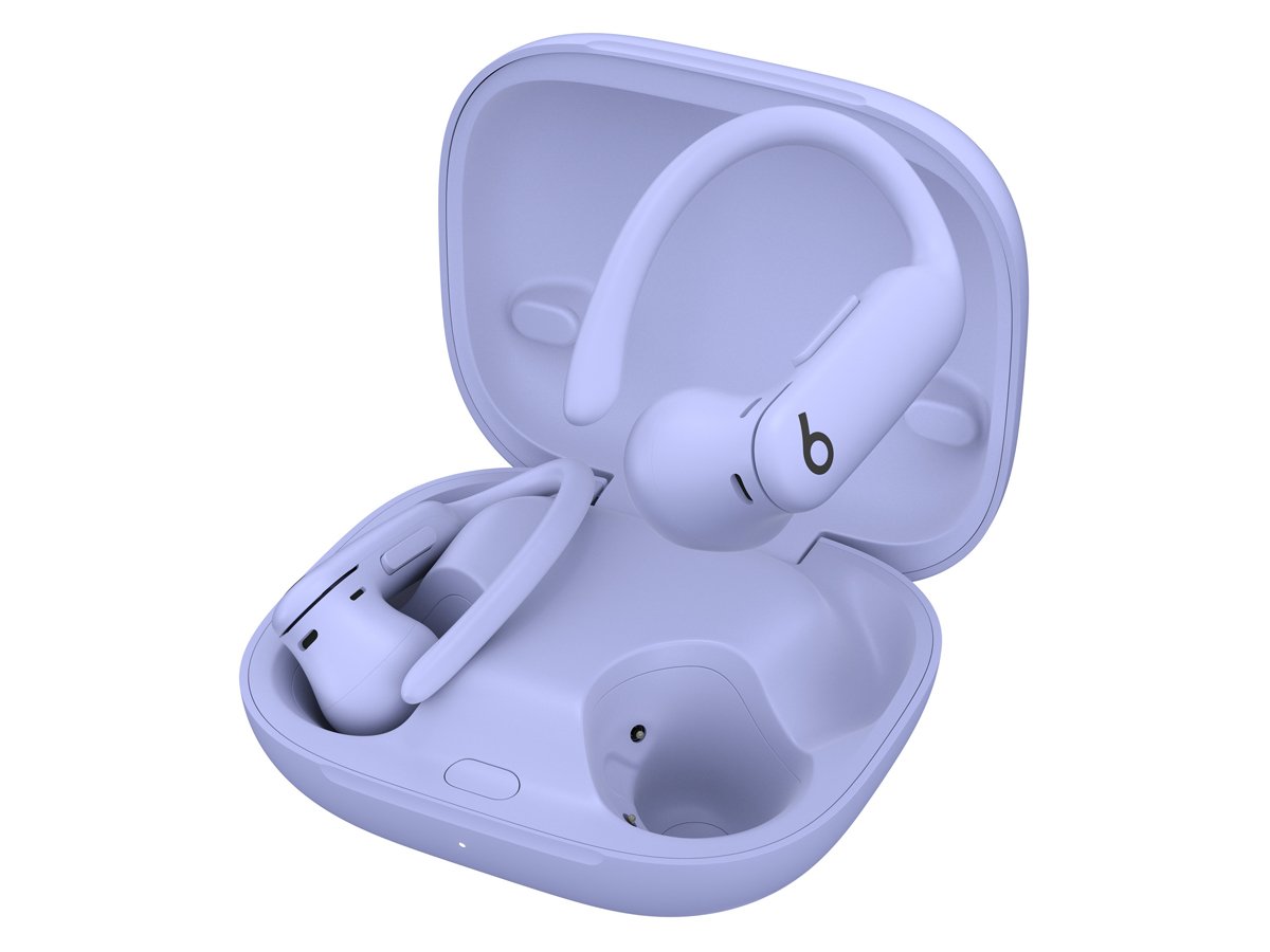 Słuchawki Apple Powerbeats Pro 2 Hiperfiolet - Widok ogólny wraz z otwartym etui ładującym