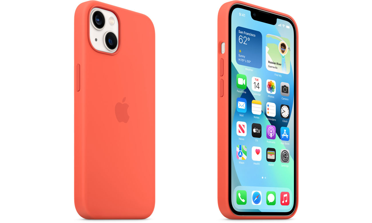 Silikonowe etui iPhone 13 nektarynka przód tył