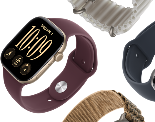 Paski do Apple Watch Series 11: pasek sportowy w kolorze mlecznego fioletu, pasek Ocean w kolorze marynarskiego granatu, opaska Alpine w kolorze jasnoniebieskim