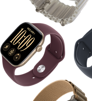 Paski do Apple Watch Series 11: pasek sportowy w kolorze mlecznego fioletu, pasek Ocean w kolorze marynarskiego granatu, opaska Alpine w kolorze jasnoniebieskim