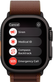 Apple Watch Ultra 4 z kopertą z tytanu w kolorze czarnym, połączenie satelitarne, widoczny prawy bok urządzenia, pokrętło Digital Crown, wystający przycisk boczny, opaska Alpine w kolorze burgunda