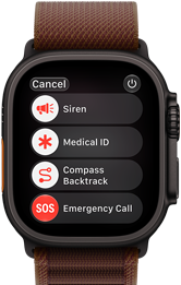 Apple Watch Ultra 4 z kopertą z tytanu w kolorze czarnym, połączenie satelitarne, widoczny prawy bok urządzenia, pokrętło Digital Crown, wystający przycisk boczny, opaska Alpine w kolorze burgunda