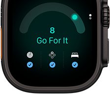 Apple Watch Ultra 4 z kopertą z tytanu w kolorze czarnym, ocena gotowości:8, widoczny prawy bok urządzenia, pokrętło Digital Crown, wystający przycisk boczny