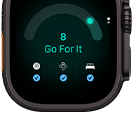 Apple Watch Ultra 4 z kopertą z tytanu w kolorze czarnym, ocena gotowości:8, widoczny prawy bok urządzenia, pokrętło Digital Crown, wystający przycisk boczny