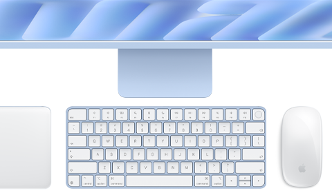 Klawiatura Magic Keyboard z&nbsp;Touch ID, kolor niebieski, Magic Trackpad i&nbsp;mysz Magic Mouse