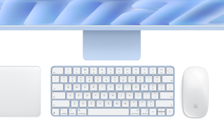 Klawiatura Magic Keyboard z&nbsp;Touch ID, kolor niebieski, Magic Trackpad i&nbsp;mysz Magic Mouse