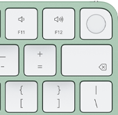 Klawiatura Magic Keyboard, prawy górny róg, kolor zielony, czytnik Touch ID, klawisz Delete i&nbsp;klawisze regulacji głośności