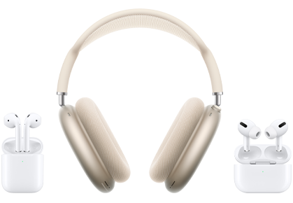 AirPods Pro w&nbsp;otwartym etui ładującym w&nbsp;kolorze białym i&nbsp;HomePod mini w&nbsp;kolorze północy