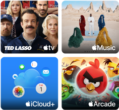 Kafelki Apple&nbsp;One: Apple&nbsp;TV, Apple&nbsp;Music, iCloud+ i&nbsp;Apple&nbsp;Arcade