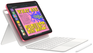 Przedstawione produkty: iPad, Magic Keyboard Folio i Apple Pencil.