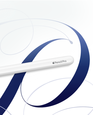 Apple Pencil Pro leży płasko obok odręcznych projektów, podkreślając zaawansowane funkcje do prac twórczych
