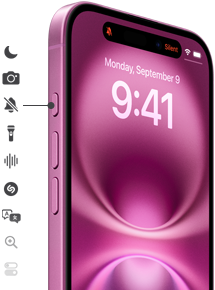 Naciśnij i przytrzymaj przycisk czynności w iPhonie 16, żeby włączyć tryb skupienia, aplikację Aparat, latarkę, dyktafon, Shazam, tryb cichy albo wykonać inne działanie