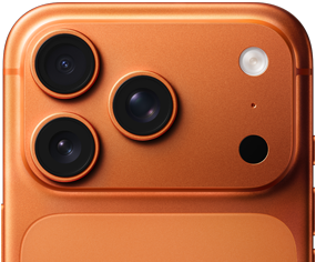 iPhone 17 Pro, część tyłu obudowy [O7], w lewym górnym rogu system Pro aparatów, 3 obiektywy, mikrofon, flesz