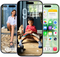 iPhone 17, przód urządzenia, Dynamic Island pośrodku u góry, trzy kolory: gołębi, lawenda, szałwia