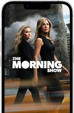 Widoczny od przodu ekran iPhone’a 17e prezentujący serial „The Morning Show” z Apple TV+