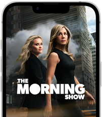 Widoczny od przodu ekran iPhone’a 17e prezentujący serial „The Morning Show” z Apple TV+