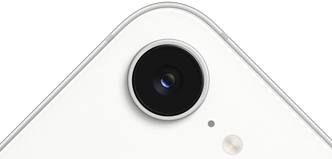 iPhone 17e, częściowo widoczny tył obudowy, kolor biały, aparat Fusion w górnej części urządzenia