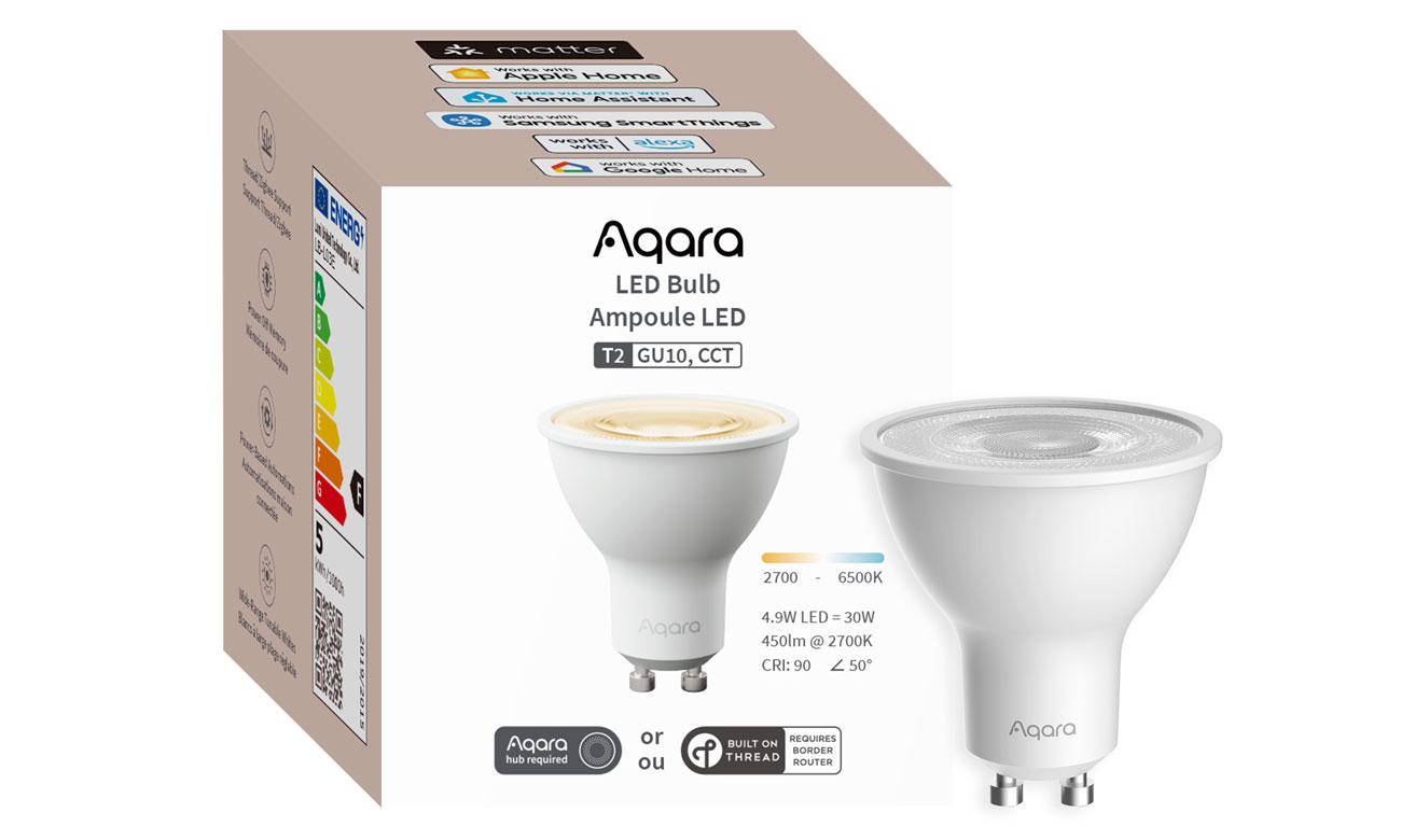 Inteligentna żarówka Aqara LED Bulb T2 (CCT, GU10) - Widok wraz z opakowaniem