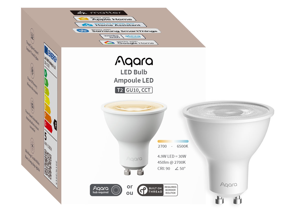 Inteligentna żarówka Aqara LED Bulb T2 (CCT, GU10) - Widok wraz z opakowaniem