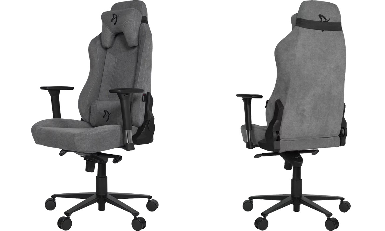 Fotel gamingowy Arozzi Vernazza Soft Fabric Popielaty - Widok od przodu i od tyłu pod kątem