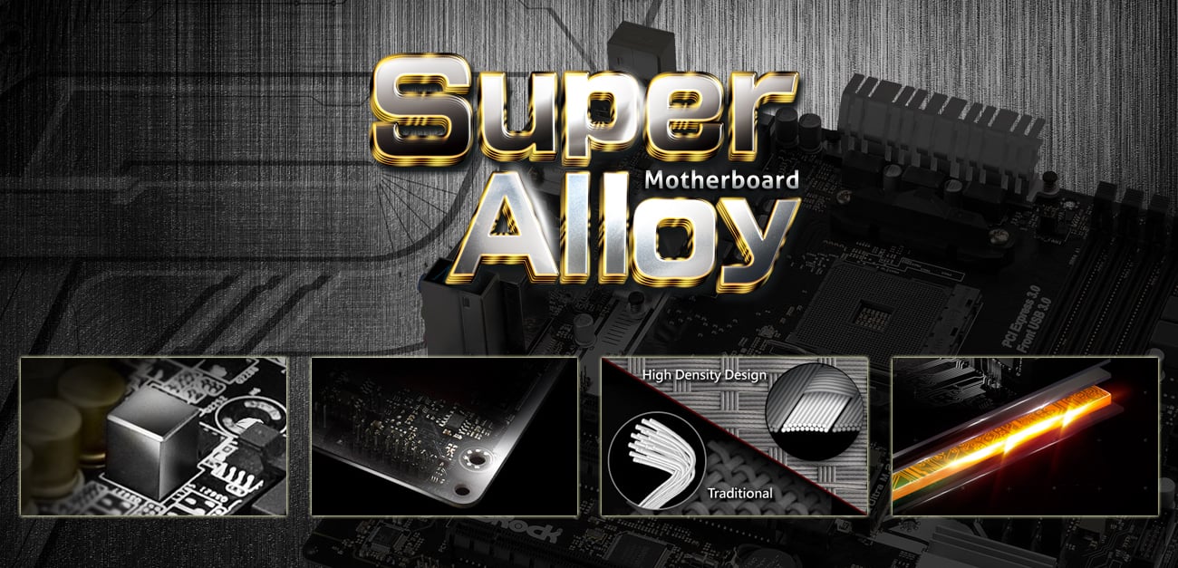 ASRock A320M Pro4 komponenty Super Alloy dławik PCB