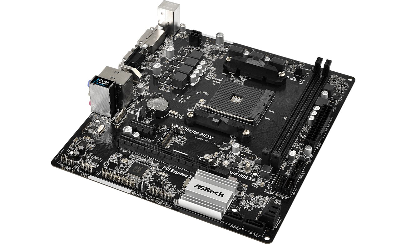 Płyta główna ASRock AB350M-HDV Przód Bok