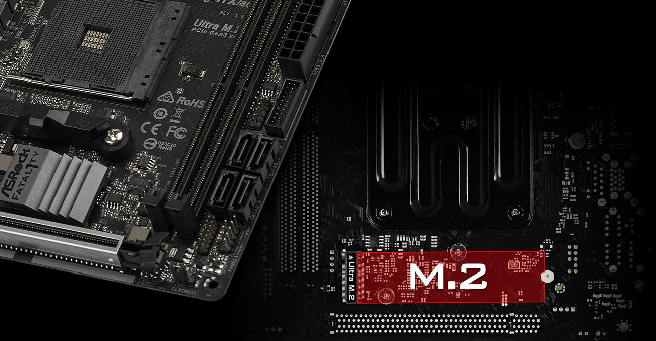 ASRock Fatal1ty X470 Gaming-ITX/ac Złącza SATA i M.2