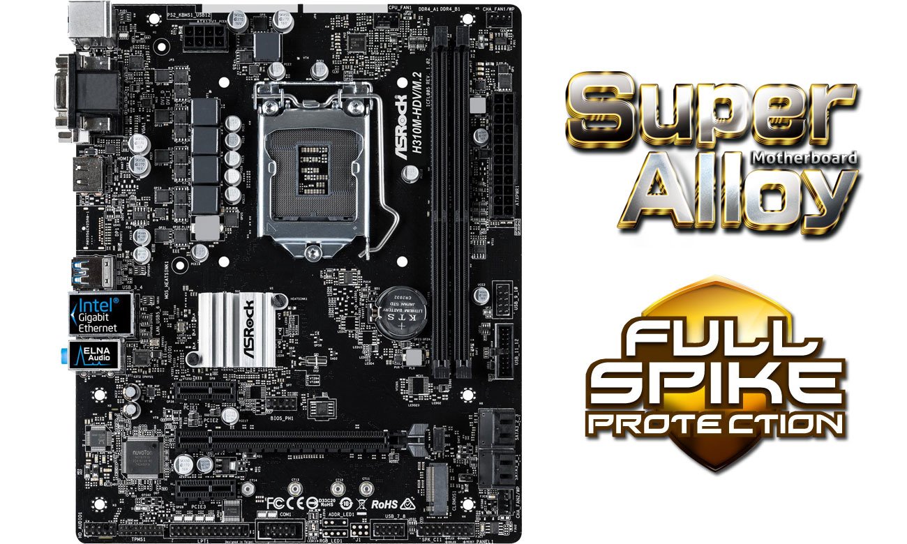 ASRock H310M-HDV/M.2 Super Alloy Full Spike Protection