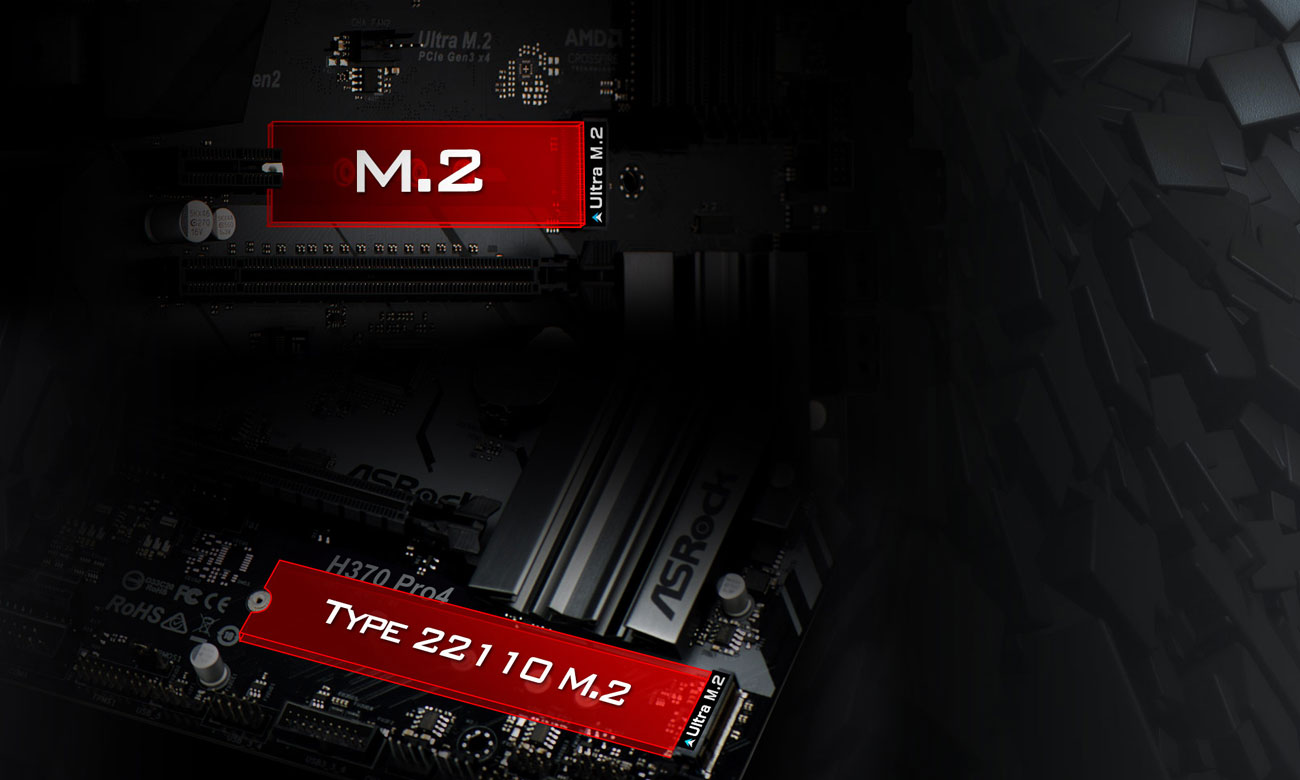 ASRock H370 PRO 4 Złącze Ultra M.2 Obsługa M.2 Typu 22110